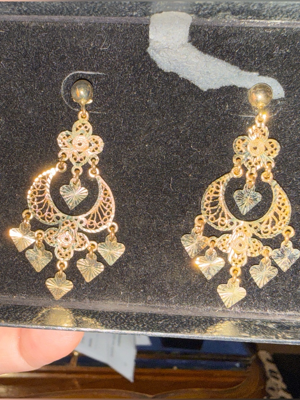 Vintage 14k Gold Filigree Heart Dangle Earrings - Women's Jewelry